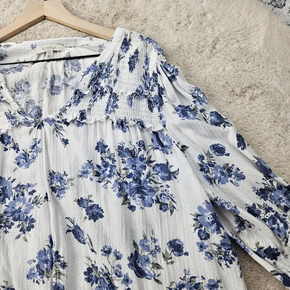 Angels Blue White Floral Blouse Plus Size 2X - Picture 5 of 7
